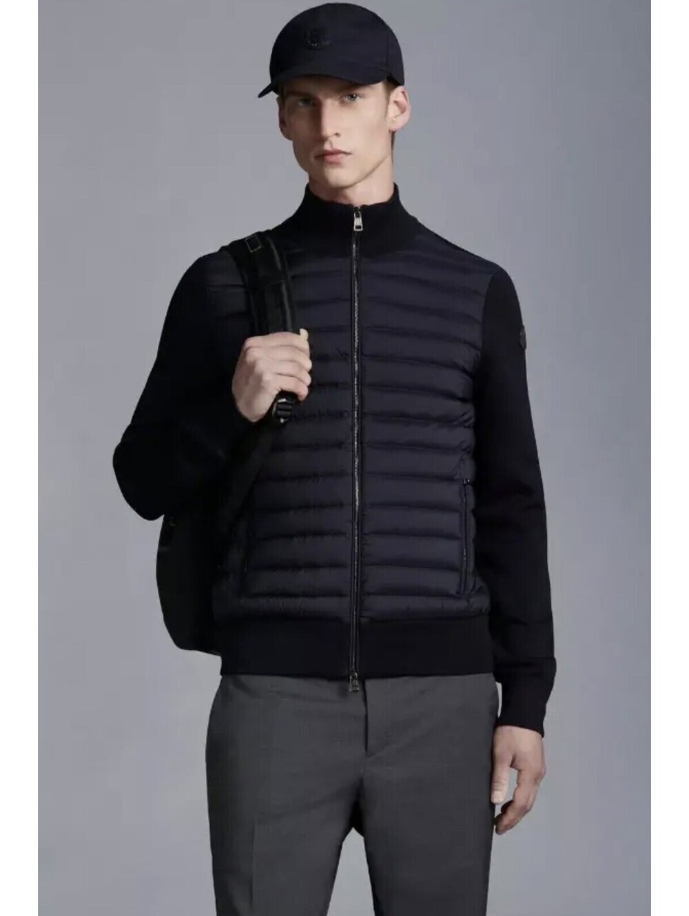 Moncler Tricot Padded Down Cardigan in Night Blue Size XL